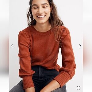 Madewell Brushed Rib Pleat-Sleeve Top
